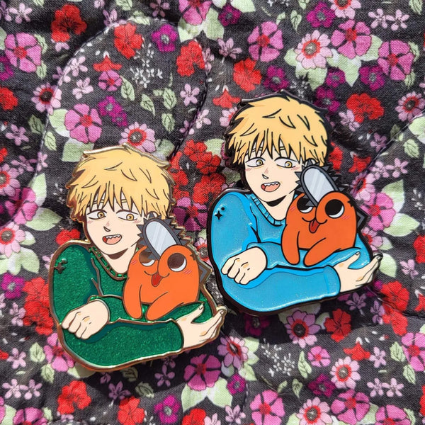 Sad Boy And His Funky Dog Enamel Pin